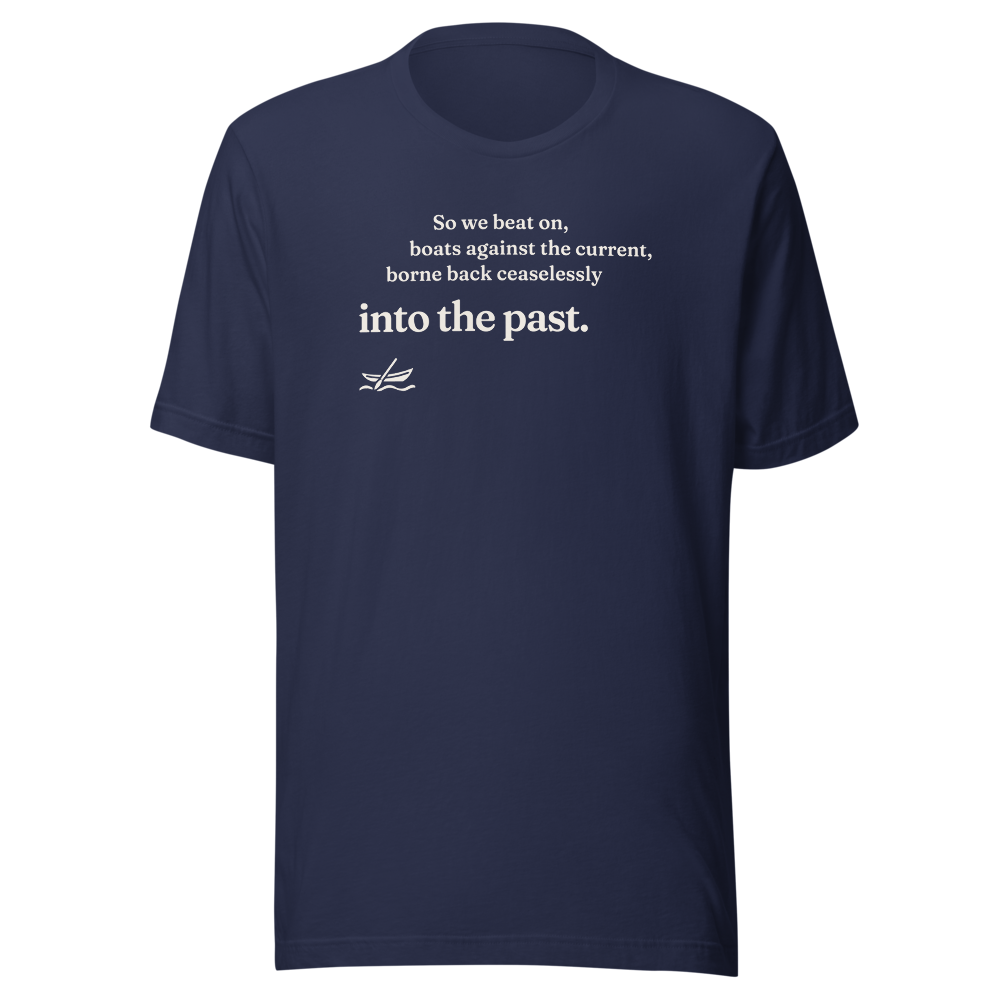 Into the past. T-shirt in Navy, front, ghost view