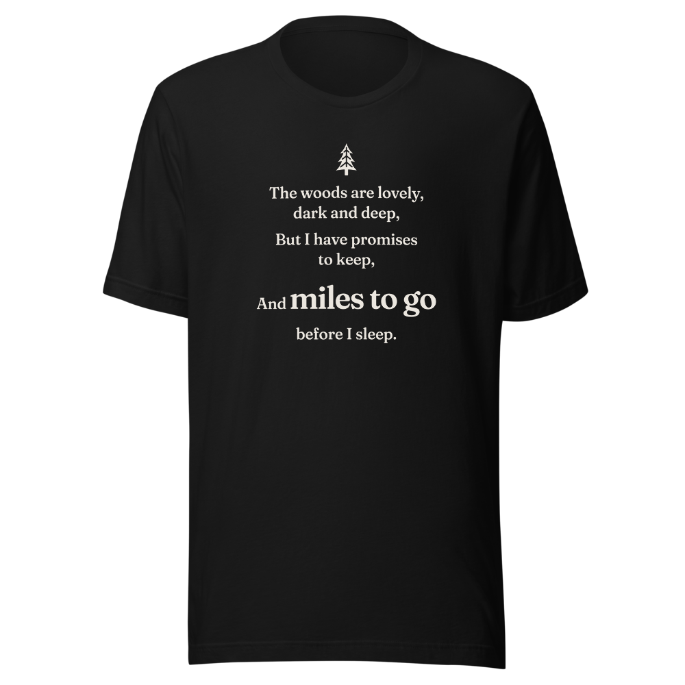 Miles to go T-shirt in Black, front, ghost view